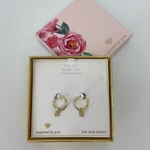 Silver Plated Hoop Earrings‎ CZ Heart Lock Charm Gold Tone Inspired by You